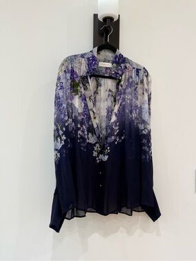 Zimmermann Purple Floral Ombre Sheer Button Blouse